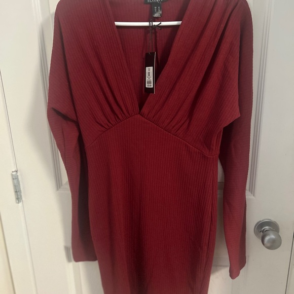 Revamped Deep Red Ribbed Dress - Picture 2 of 8